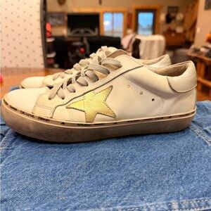 Golden Goose White Leather Sneakers with Gold Star